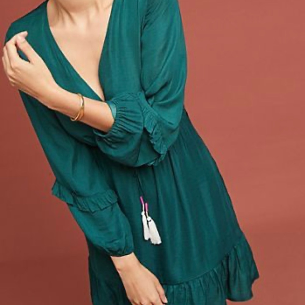 Anthropologie Teal Long Sleeve Dress